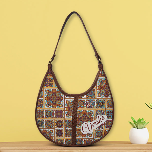 Multicolored Printed Half Moon Hobo Bag - Uncommongifts.in